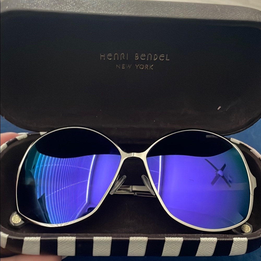 Henri Bendel Silver and Blue Aviator Sunglasses